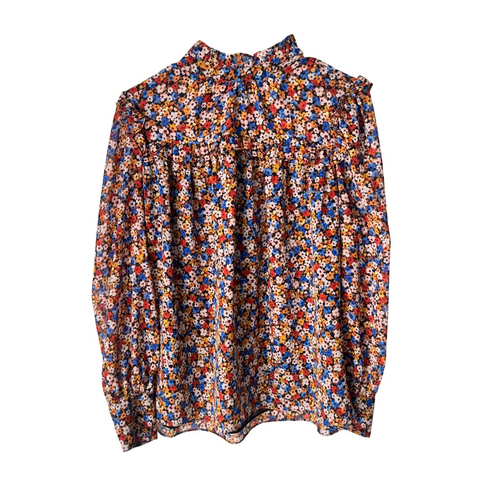 Ann Taylor Floral Mock Neck Ruffle Blouse Multi Color Ditsy Print Size M